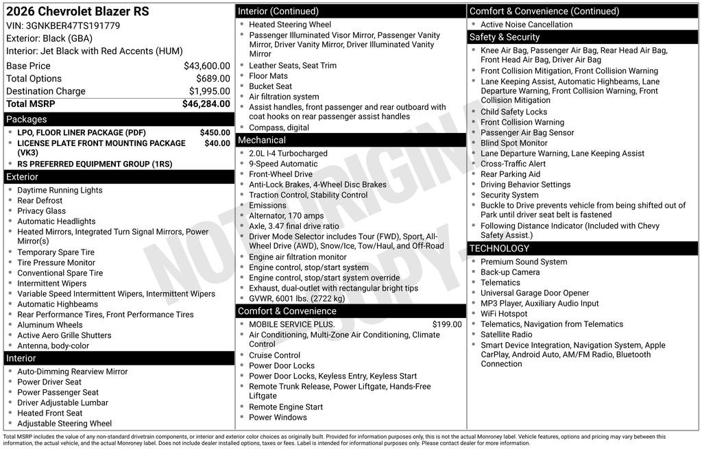 New 2026 Chevrolet Blazer RS w/ LPO, Floor Liner Package FWD image 22