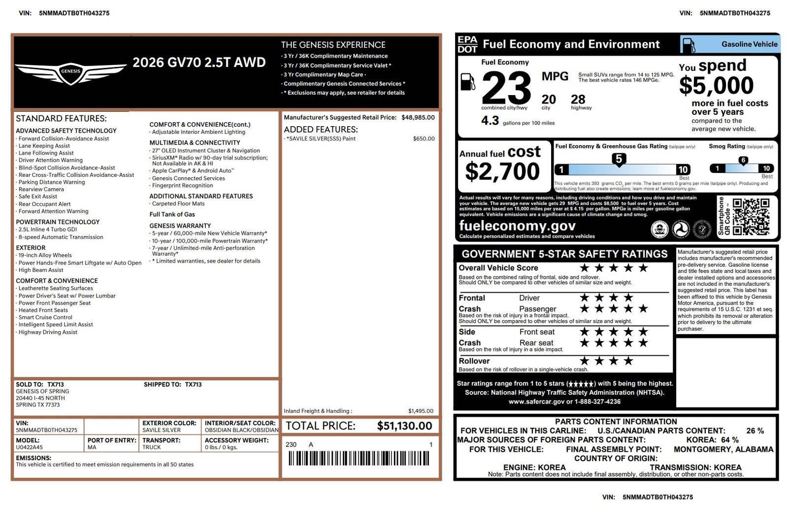 Certified 2026 Genesis GV70 2.5T AWD/4WD image 3