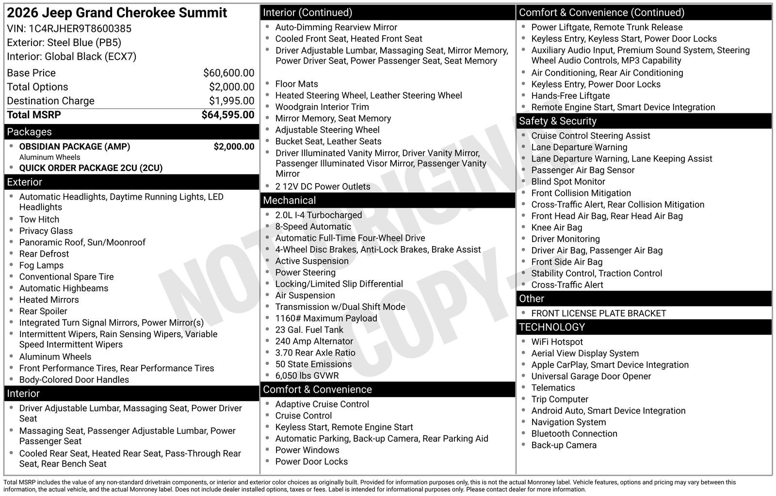 New 2026 Jeep Grand Cherokee Summit w/ Obsidian Package AWD/4WD image 25