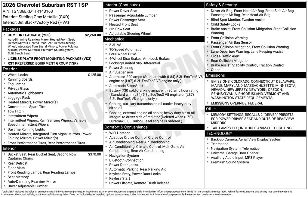New 2026 Chevrolet Suburban RST w/ Comfort Package image 2