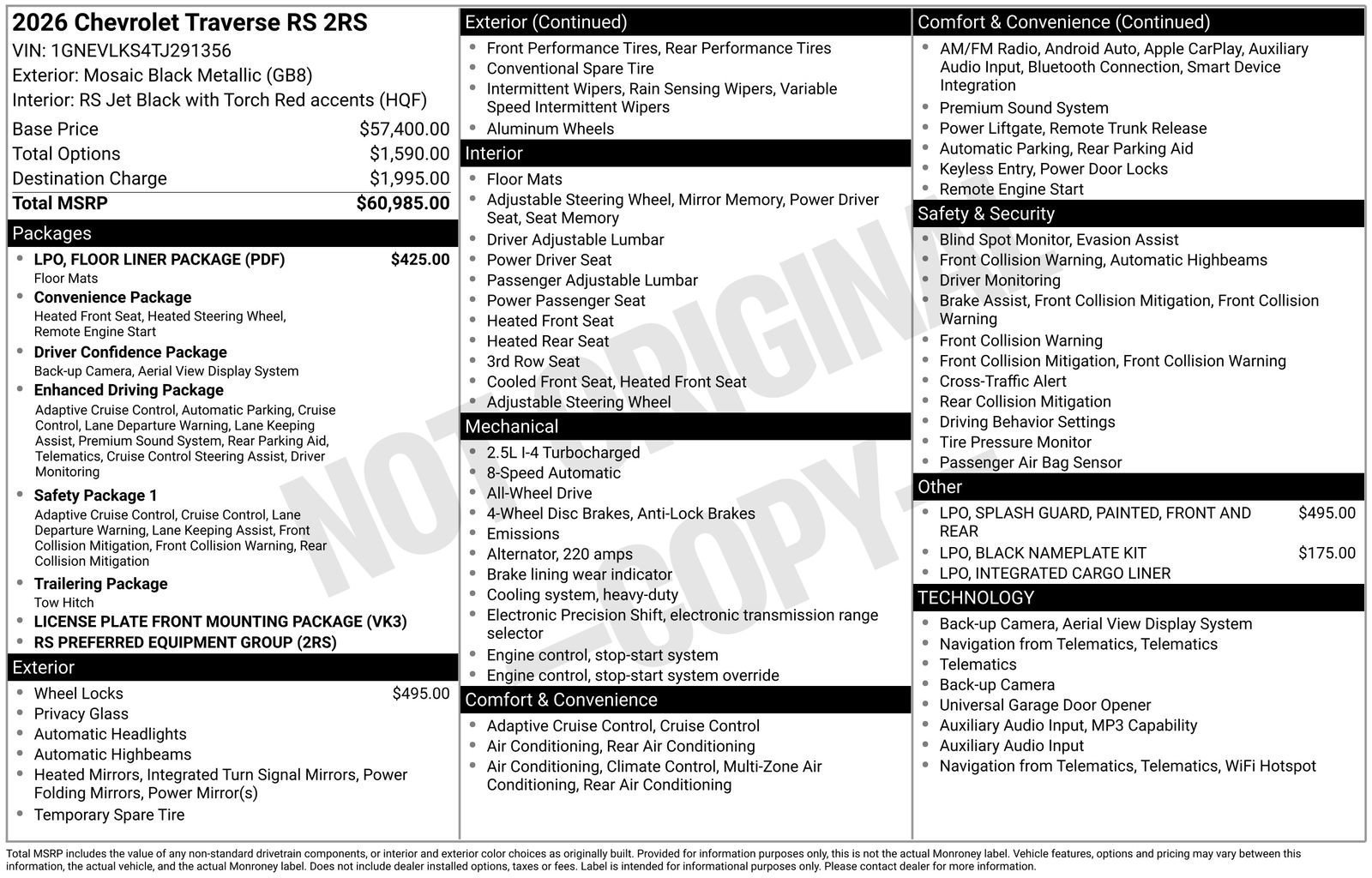 New 2026 Chevrolet Traverse RS w/ LPO, Floor Liner Package AWD/4WD image 37