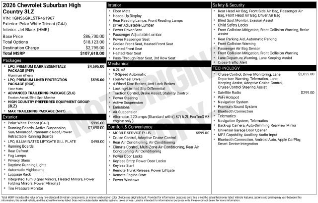 New 2026 Chevrolet Suburban High Country AWD/4WD image 4