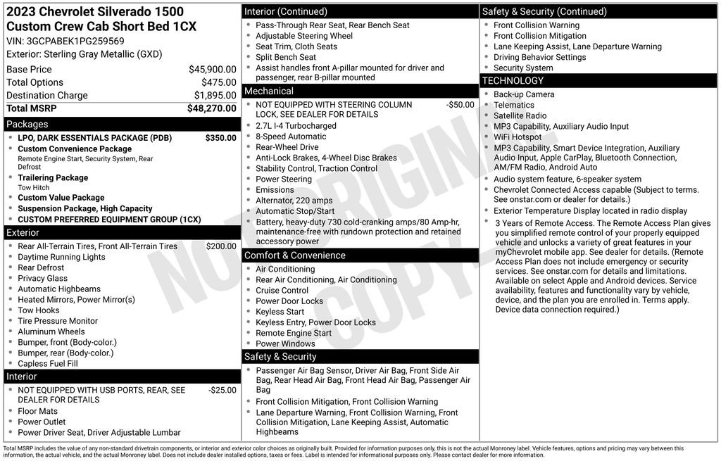 Used 2023 Chevrolet Silverado 1500 Custom w/ LPO, Dark Essentials Package RWD image 11