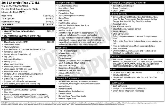 Used 2015 Chevrolet Trax LTZ w/ LPO, Protection Package image 5