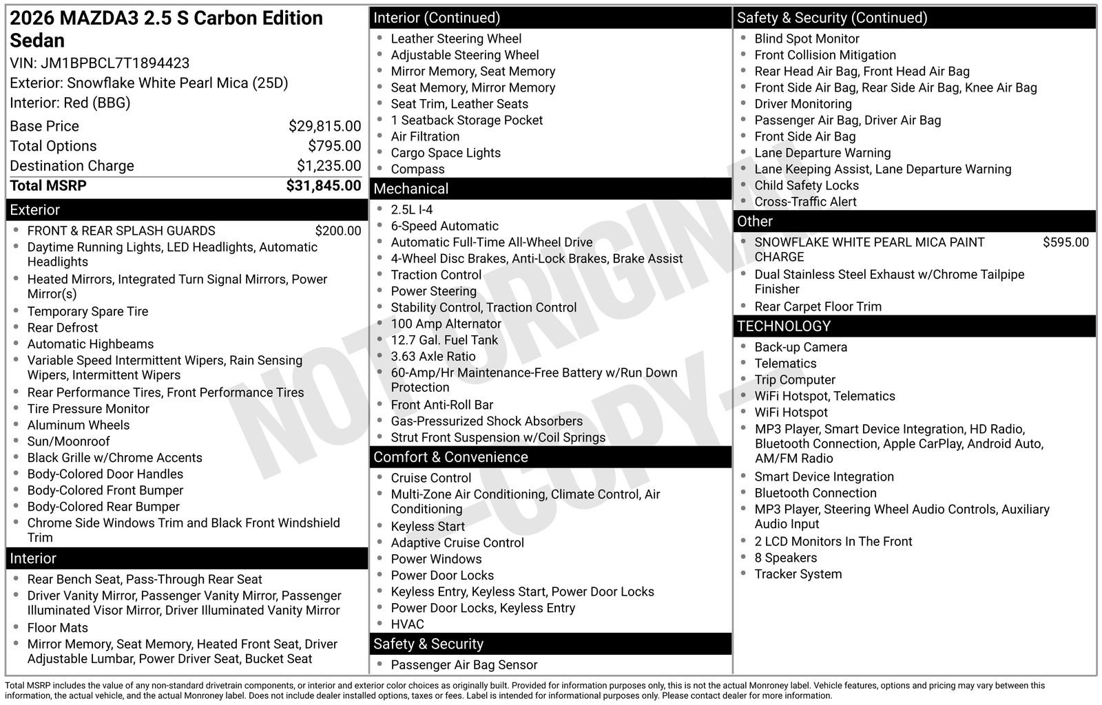 New 2026 MAZDA MAZDA3 Carbon AWD/4WD image 23
