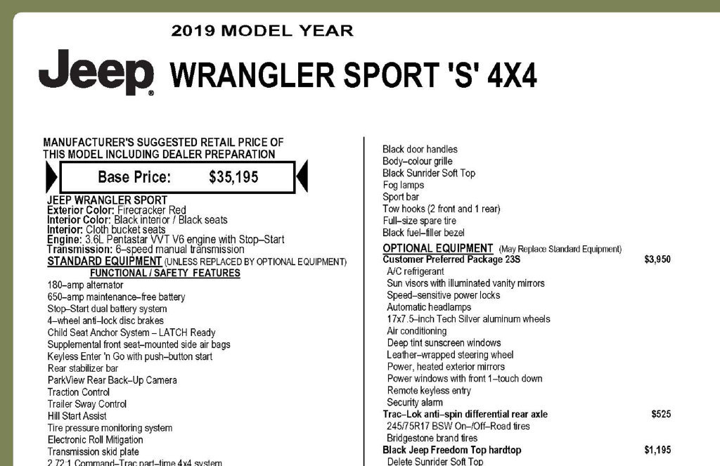 Used 2019 Jeep Wrangler Sport w/ Quick Order Package 23S AWD/4WD image 3