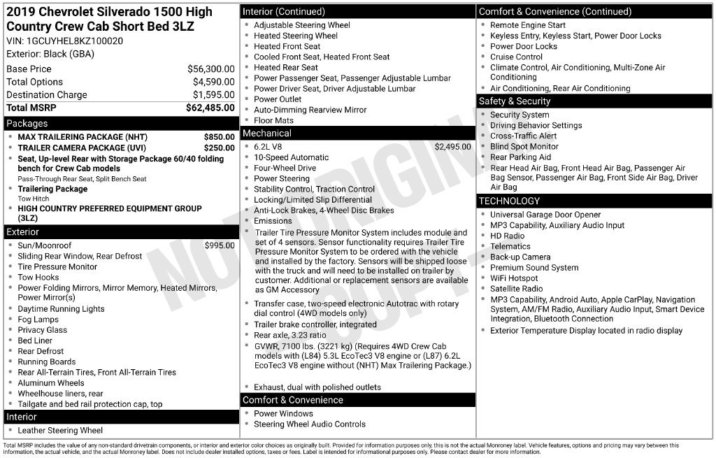 Used 2019 Chevrolet Silverado 1500 High Country w/ Max Trailering Package AWD/4WD image 4