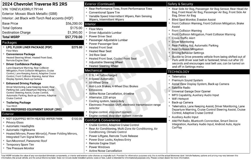 Certified 2024 Chevrolet Traverse RS w/ LPO, Floor Liner Package AWD/4WD image 37