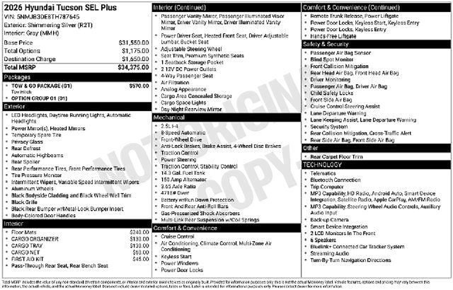 New 2026 Hyundai Tucson SEL Plus w/ Tow & Go Package FWD image 7