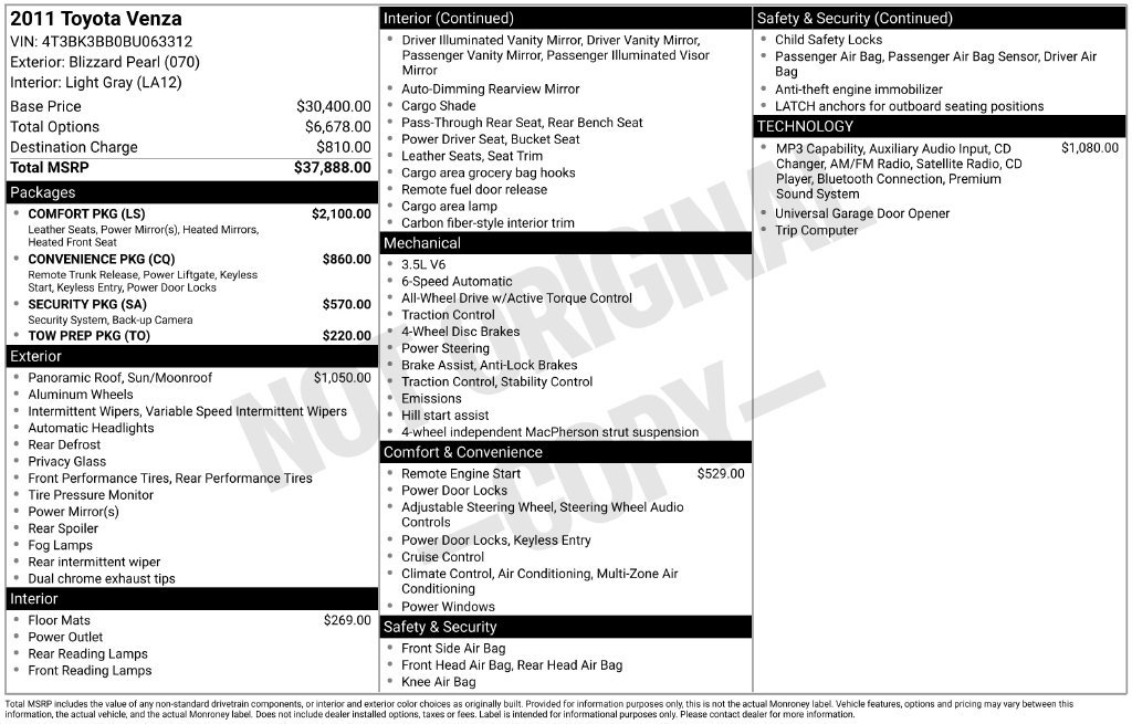 Used 2011 Toyota Venza AWD w/ Comfort Pkg image 7