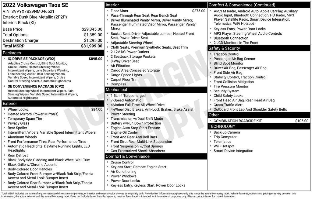 Used 2022 Volkswagen Taos SE w/ IQ.Drive SE Package image 11