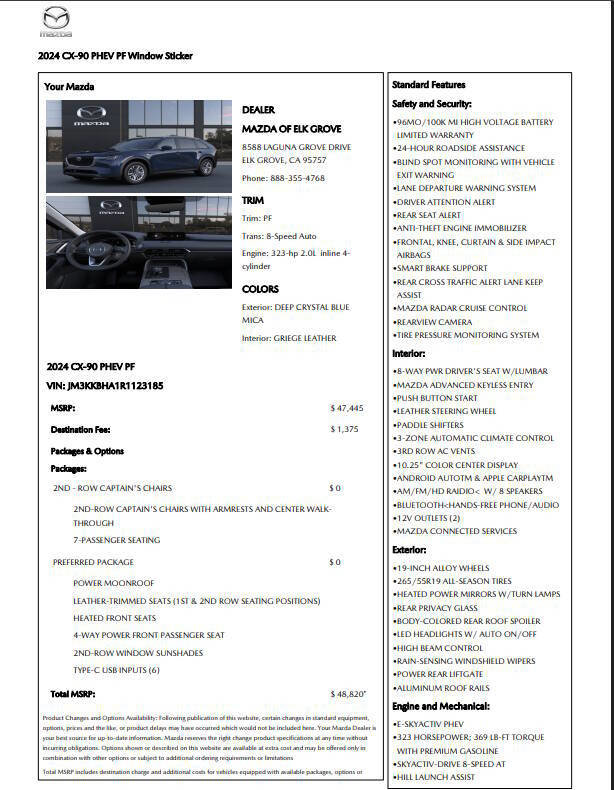 Used 2024 MAZDA CX-90 Plug-In Hybrid w/ Preferred image 60