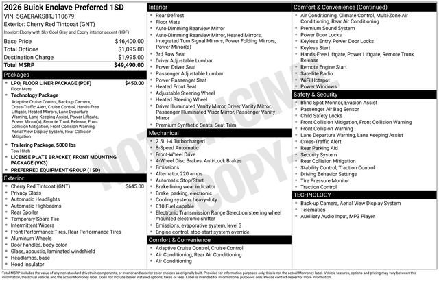 New 2026 Buick Enclave Preferred w/ LPO, Floor Liner Package image 25