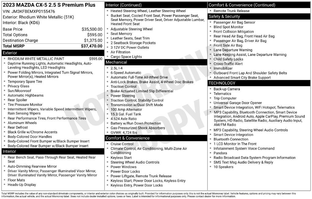 Certified 2023 MAZDA CX-5 AWD 2.5 S w/ Premium Plus Pkg image 14