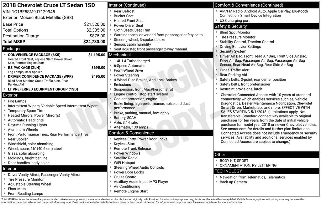 Used 2018 Chevrolet Cruze LT w/ Convenience Package image 7