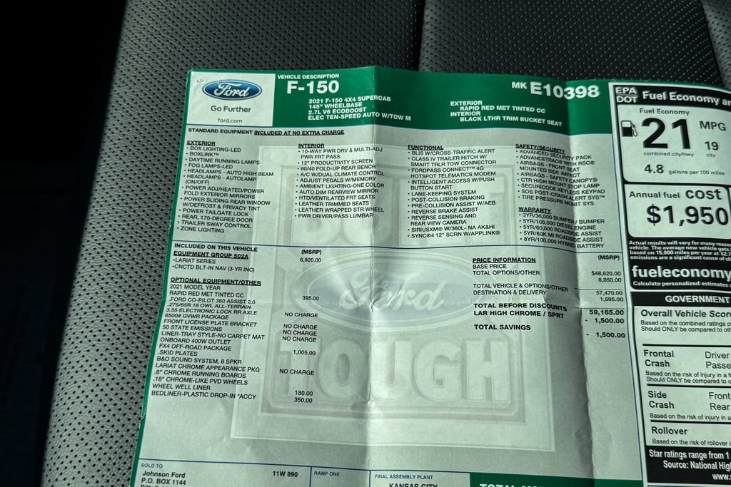Certified 2021 Ford F150 Lariat w/ Equipment Group 502A High AWD/4WD image 36