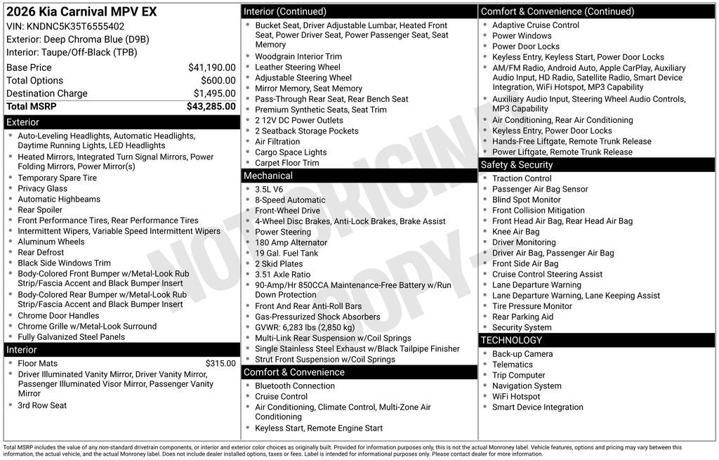 Used 2026 Kia Carnival EX image 2