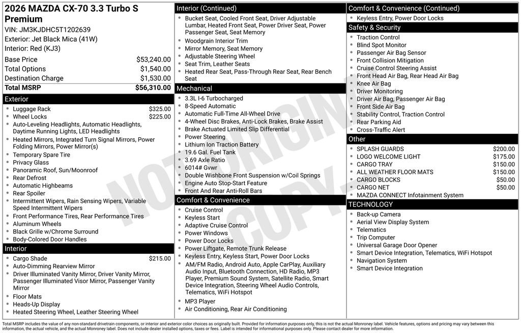 New 2026 MAZDA CX-70 3.3 Turbo S w/ Premium Package AWD/4WD image 3