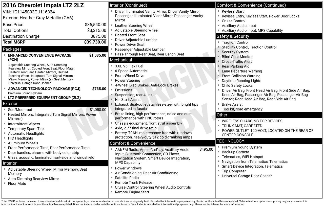 Used 2016 Chevrolet Impala LTZ w/ Enhanced Convenience Package FWD image 6