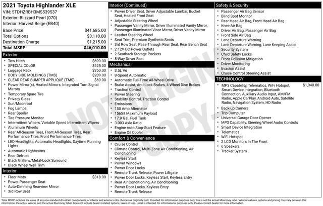 Certified 2021 Toyota Highlander XLE AWD/4WD image 37
