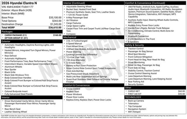 New 2026 Hyundai Elantra N w/ Cargo Package FWD image 4