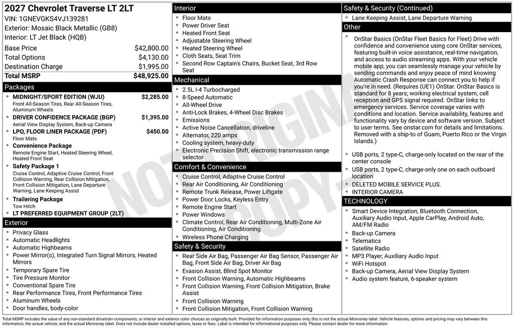 New 2027 Chevrolet Traverse LT w/ Midnight/Sport Edition AWD/4WD image 4