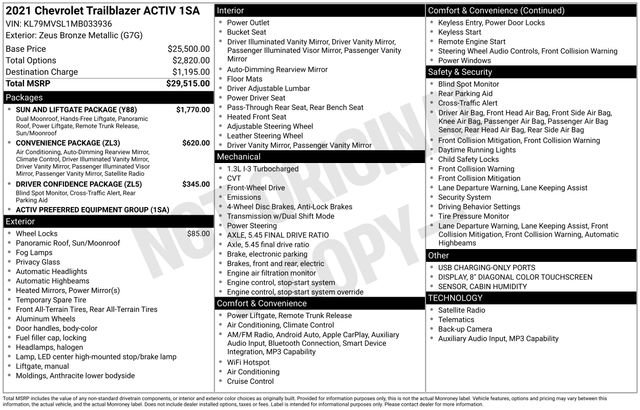 Used 2021 Chevrolet TrailBlazer ACTIV w/ Sun and Liftgate Package image 4