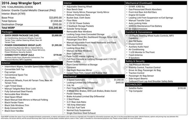 Used 2016 Jeep Wrangler Sport w/ Quick Order Package 24S image 15