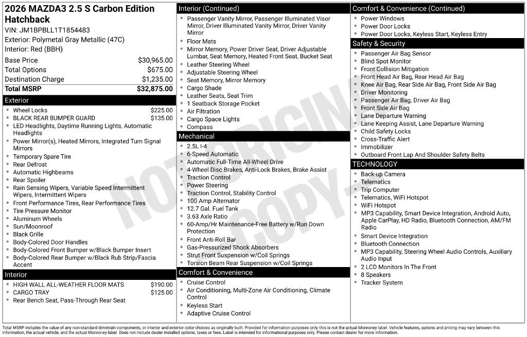 Certified 2026 MAZDA MAZDA3 Carbon AWD/4WD image 23