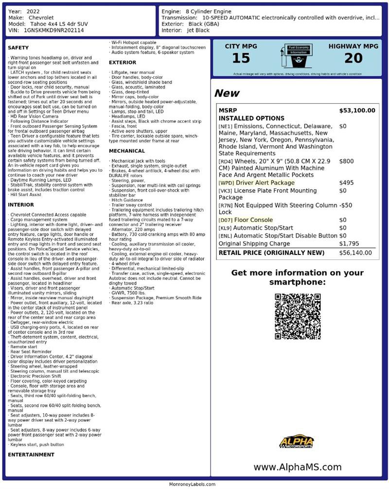 Used 2022 Chevrolet Tahoe LS w/ Driver Alert Package AWD/4WD image 3