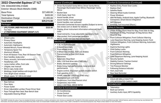 Used 2022 Chevrolet Equinox LT w/ LPO, Floor Liner Package FWD image 4