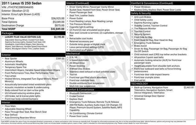 Used 2011 Lexus IS 250 AWD w/ Luxury Plus Value Edition image 10