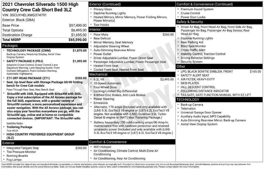 Used 2021 Chevrolet Silverado 1500 High Country w/ Technology Package AWD/4WD image 9