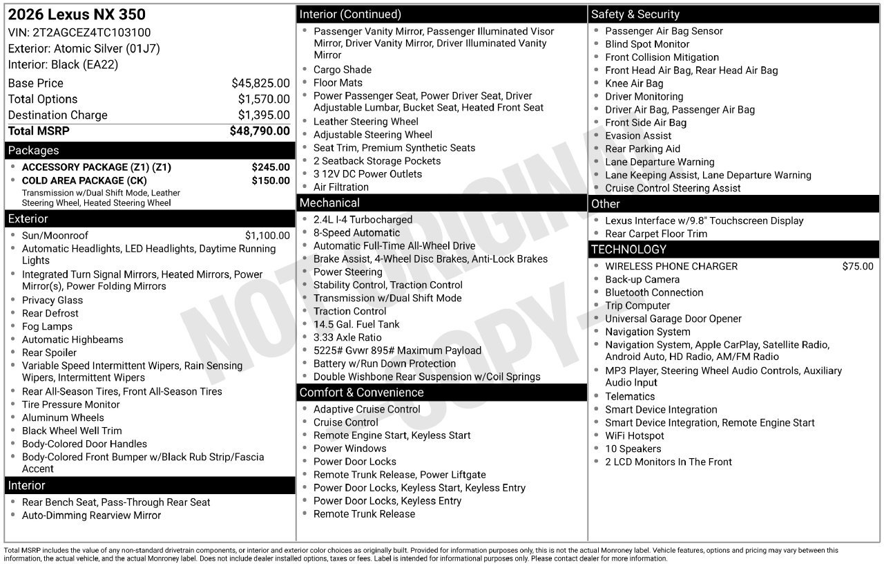 Used 2026 Lexus NX 350 AWD w/ Accessory Package (Z1) image 5