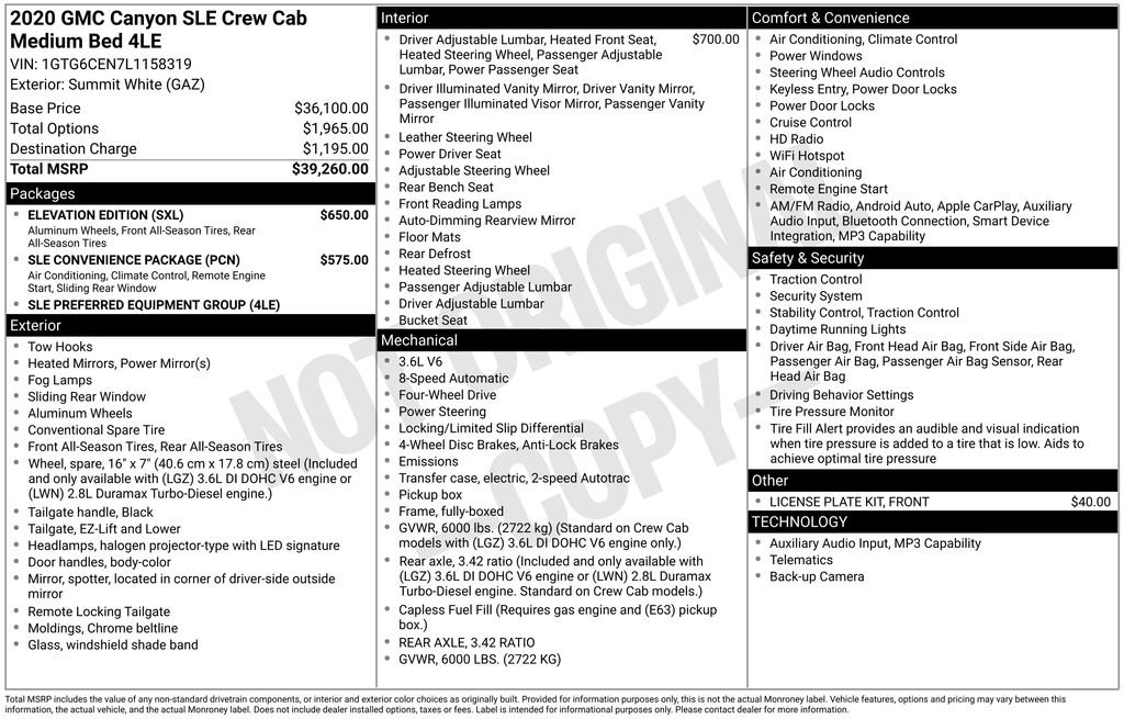 Used 2020 GMC Canyon SLE w/ Elevation Edition AWD/4WD image 36