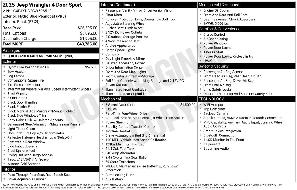Used 2025 Jeep Wrangler Unlimited Sport AWD/4WD image 15