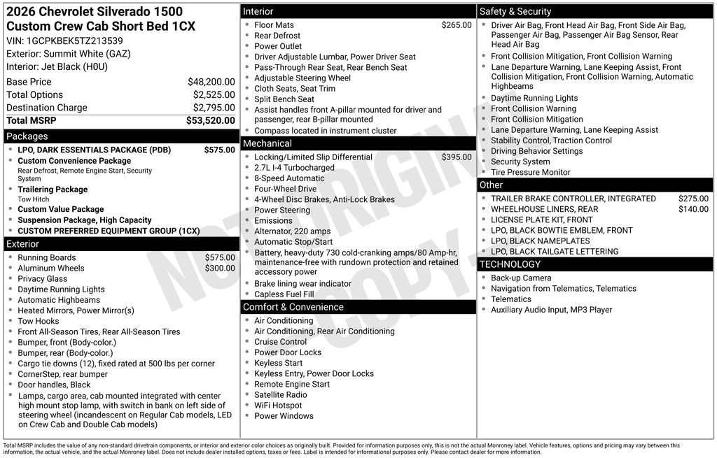 New 2026 Chevrolet Silverado 1500 Custom w/ LPO, Dark Essentials Package AWD/4WD image 8
