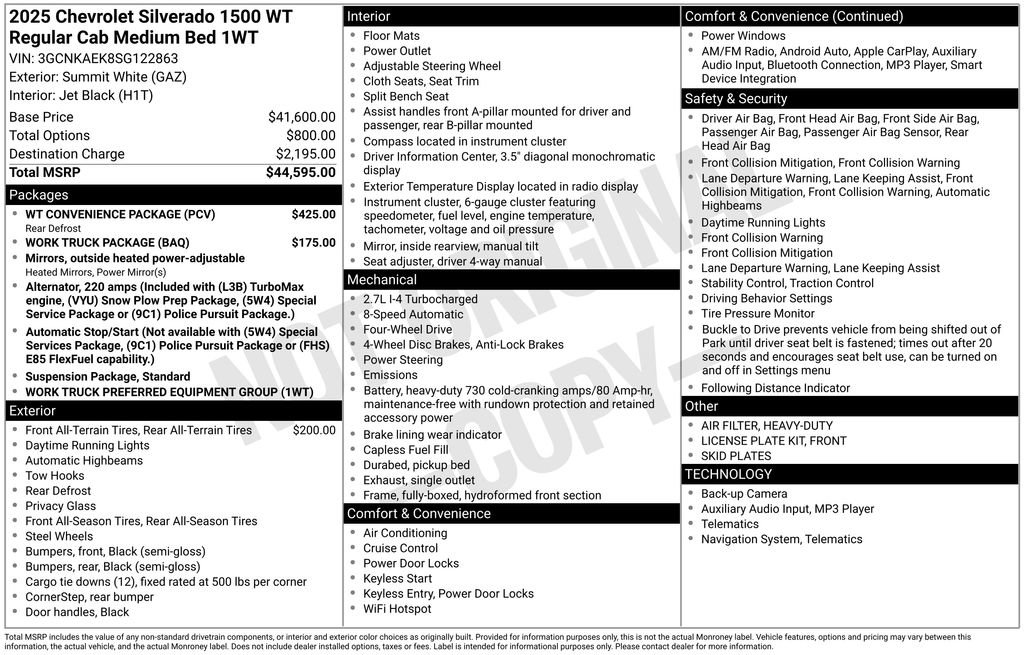 Used 2025 Chevrolet Silverado 1500 W/T w/ WT Convenience Package AWD/4WD image 6