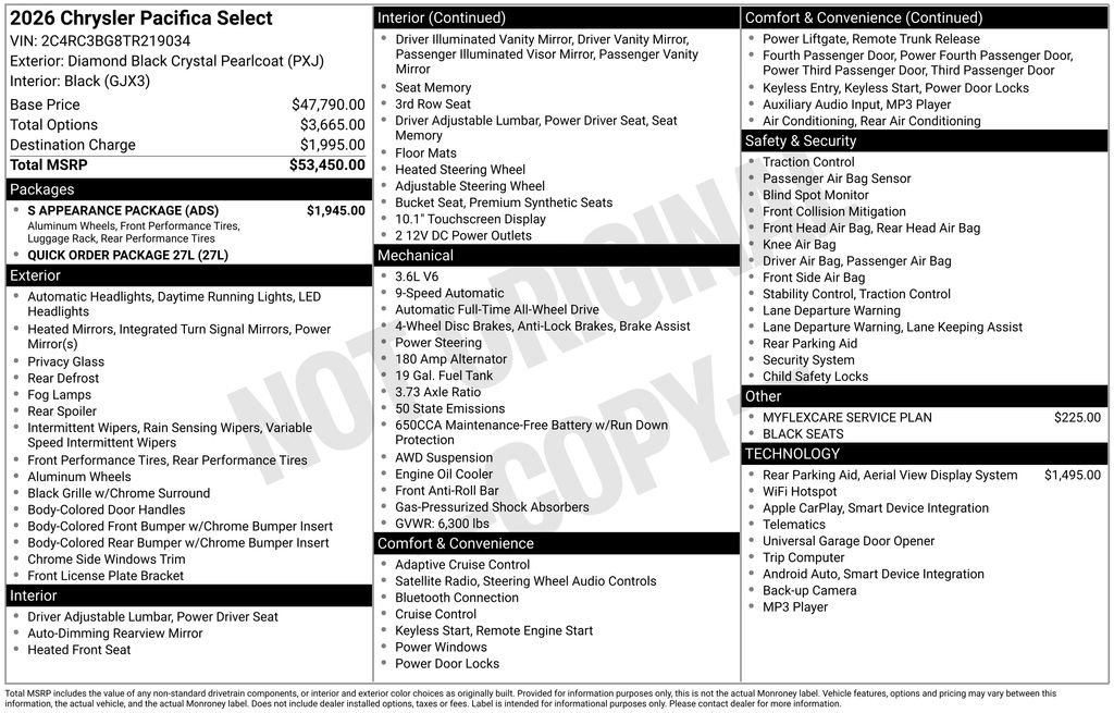 New 2026 Chrysler Pacifica Select w/ S Appearance Package AWD/4WD image 33