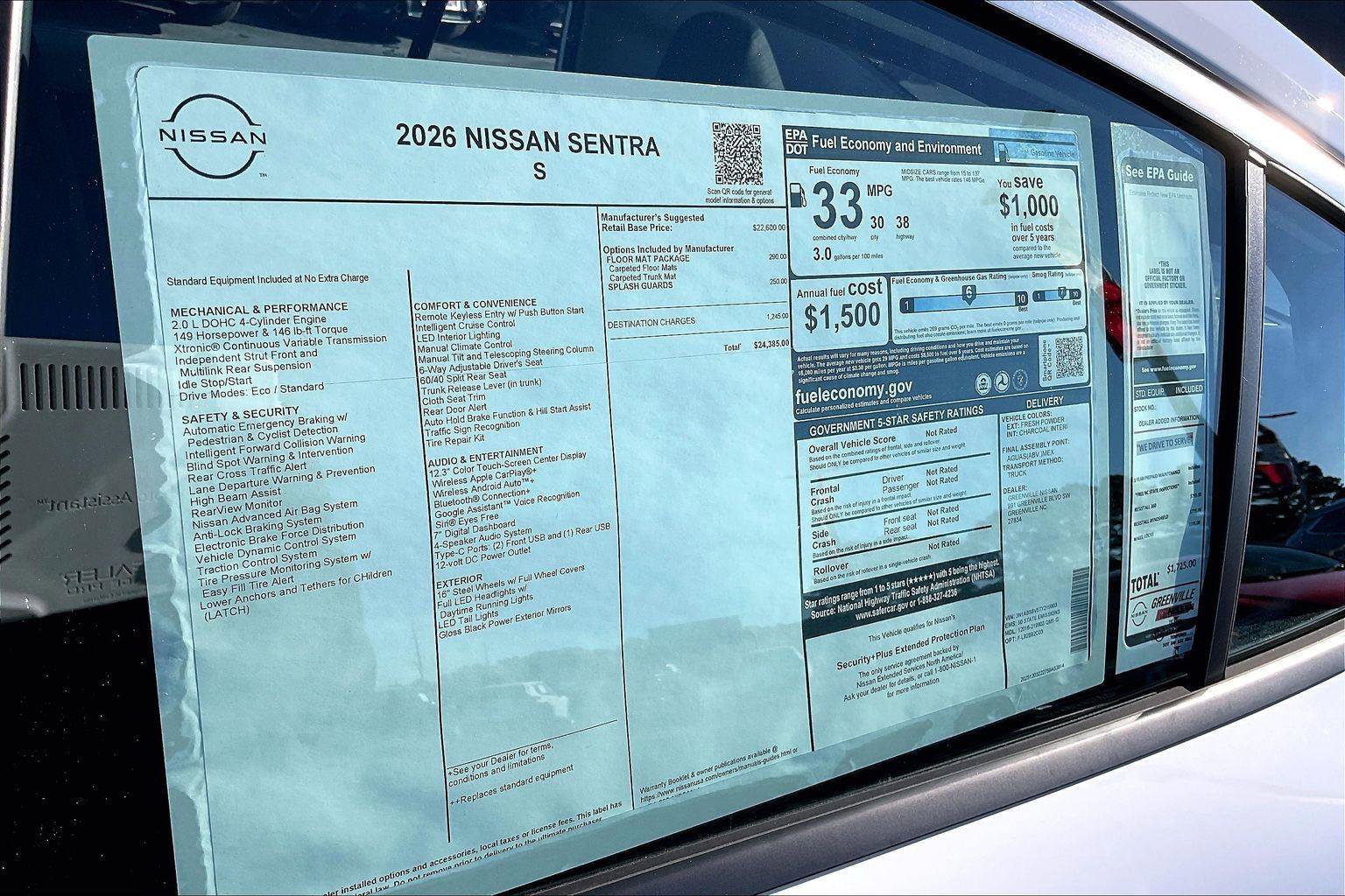 New 2026 Nissan Sentra S w/ Floor Mat Package image 15