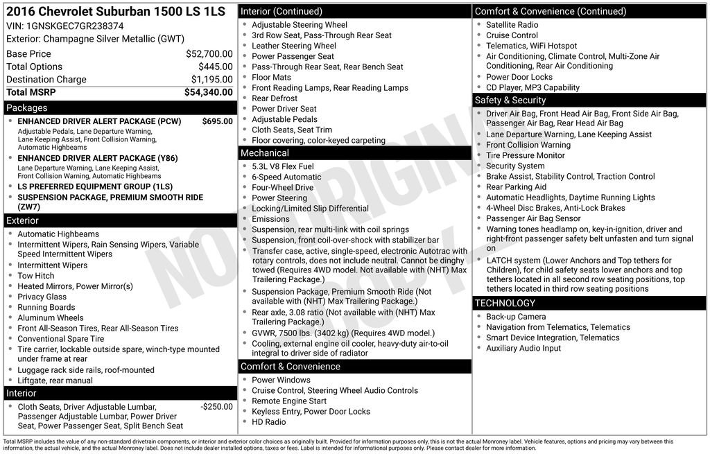 Used 2016 Chevrolet Suburban LS w/ Enhanced Driver Alert Package image 6