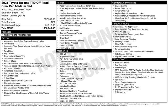 Certified 2021 Toyota Tacoma TRD Off-Road AWD/4WD image 27
