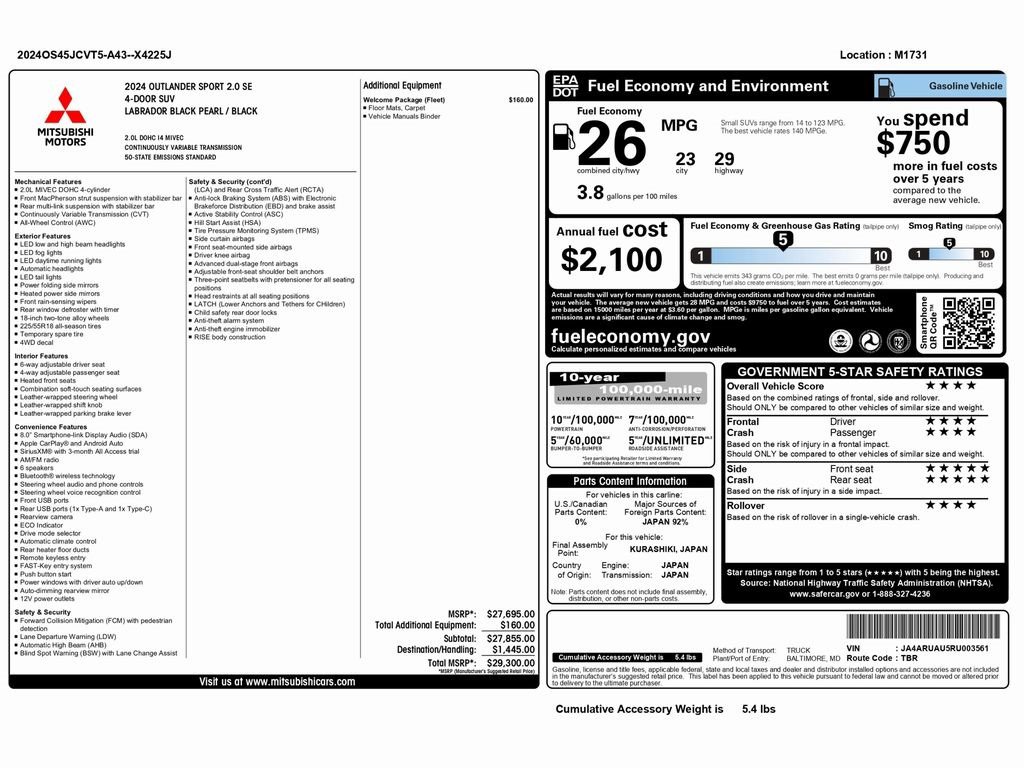 Used 2024 Mitsubishi Outlander Sport SE image 2
