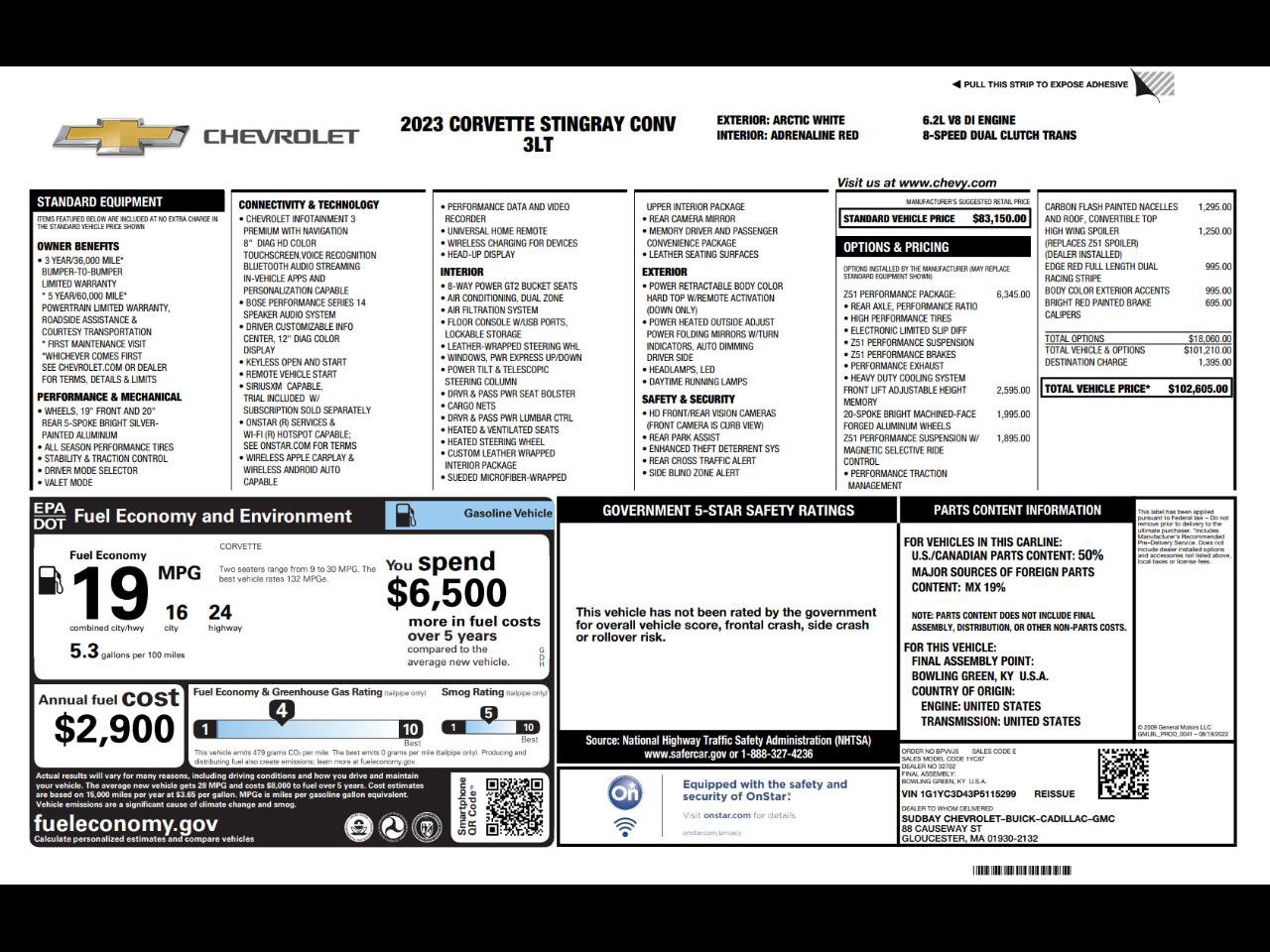 Used 2023 Chevrolet Corvette Stingray Premium Conv w/ Z51 Performance Package RWD image 58