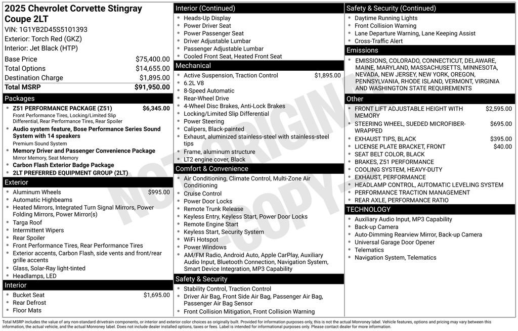 Certified 2025 Chevrolet Corvette Stingray Preferred Cpe w/ Z51 Performance Package image 6