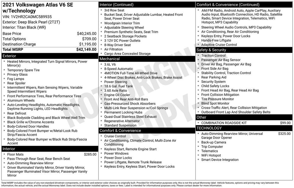 Used 2021 Volkswagen Atlas SE image 15