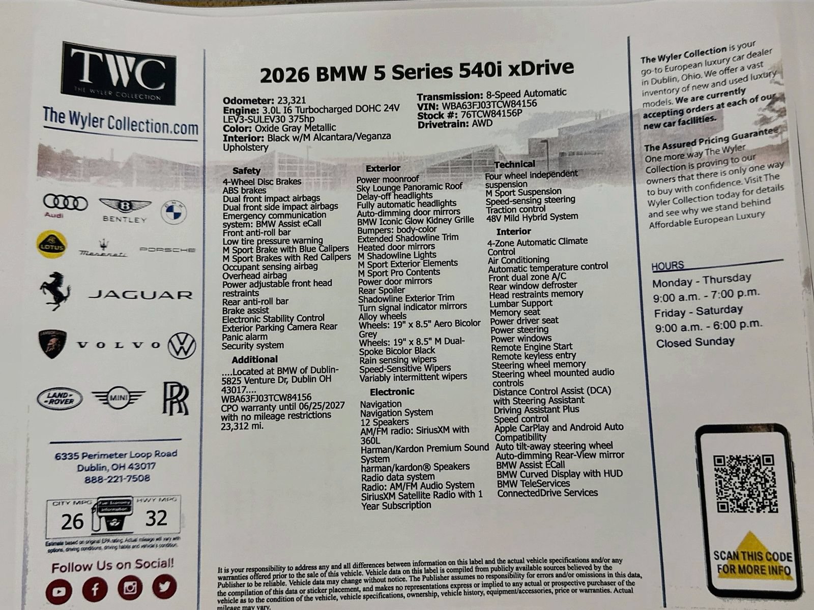 Used 2026 BMW 540i xDrive w/ M Sport Package AWD/4WD image 49