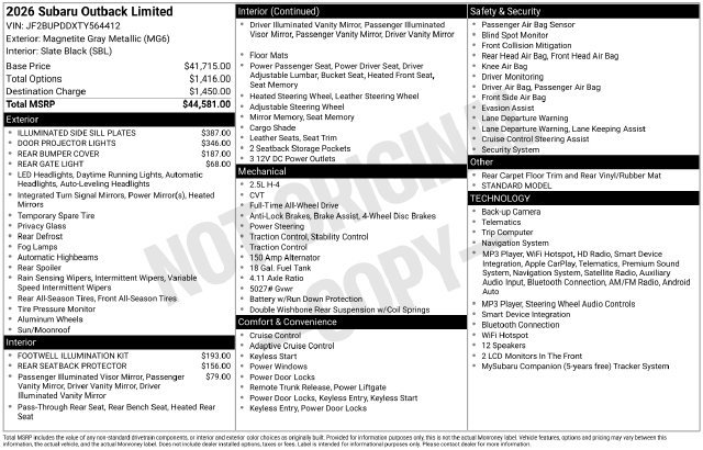 New 2026 Subaru Outback Limited AWD/4WD image 36