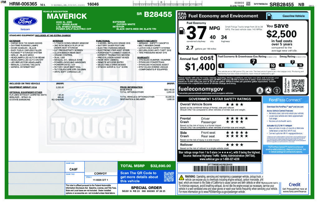 Used 2025 Ford Maverick XL w/ Equipment Group 101A AWD/4WD image 3