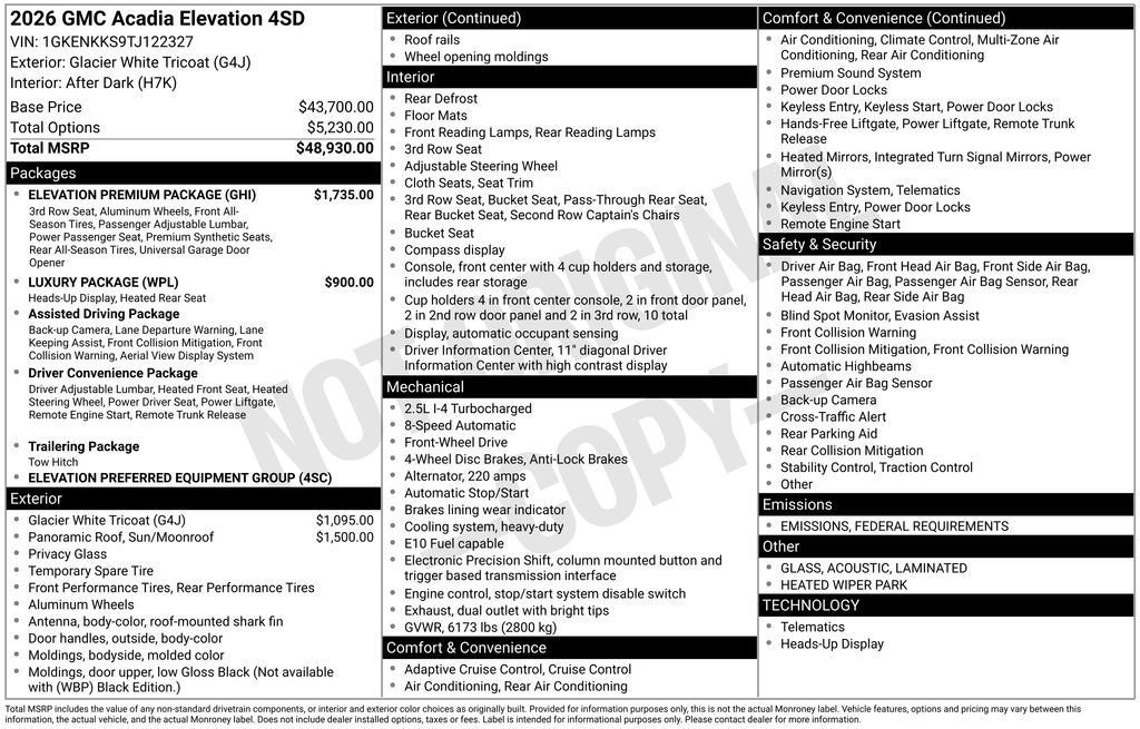 New 2026 GMC Acadia Elevation w/ Elevation Premium Package image 40